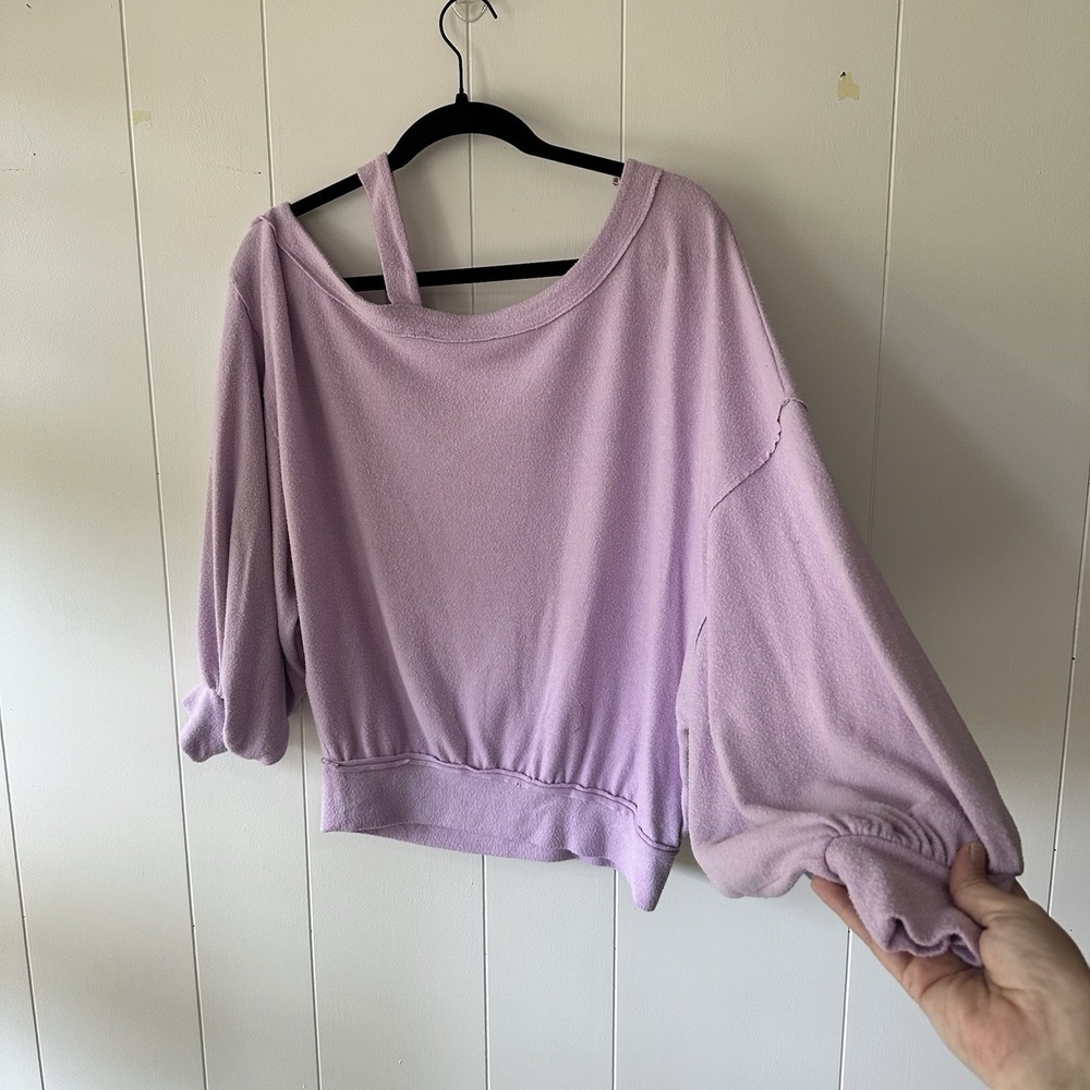 Free People Flaunt It Pullover Top Magical Lilac Sz Small Slouchy Scoop Neck - Picture 6 of 11